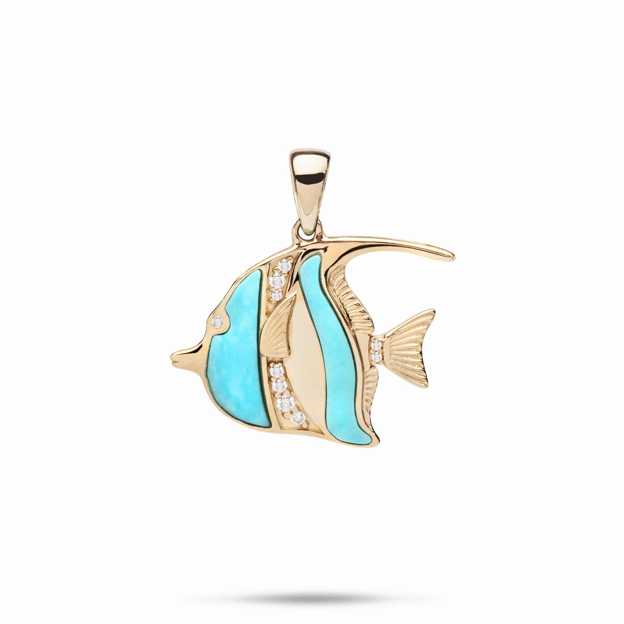 Timeless Pieces Shiny Features Sealife Angelfish Turquoise Pendant in Gold with Diamonds - 23mm