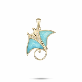 Sealife Manta Ray Turquoise Pendant in Gold with Diamonds - 21mm Chic Flash Sparkle Pop