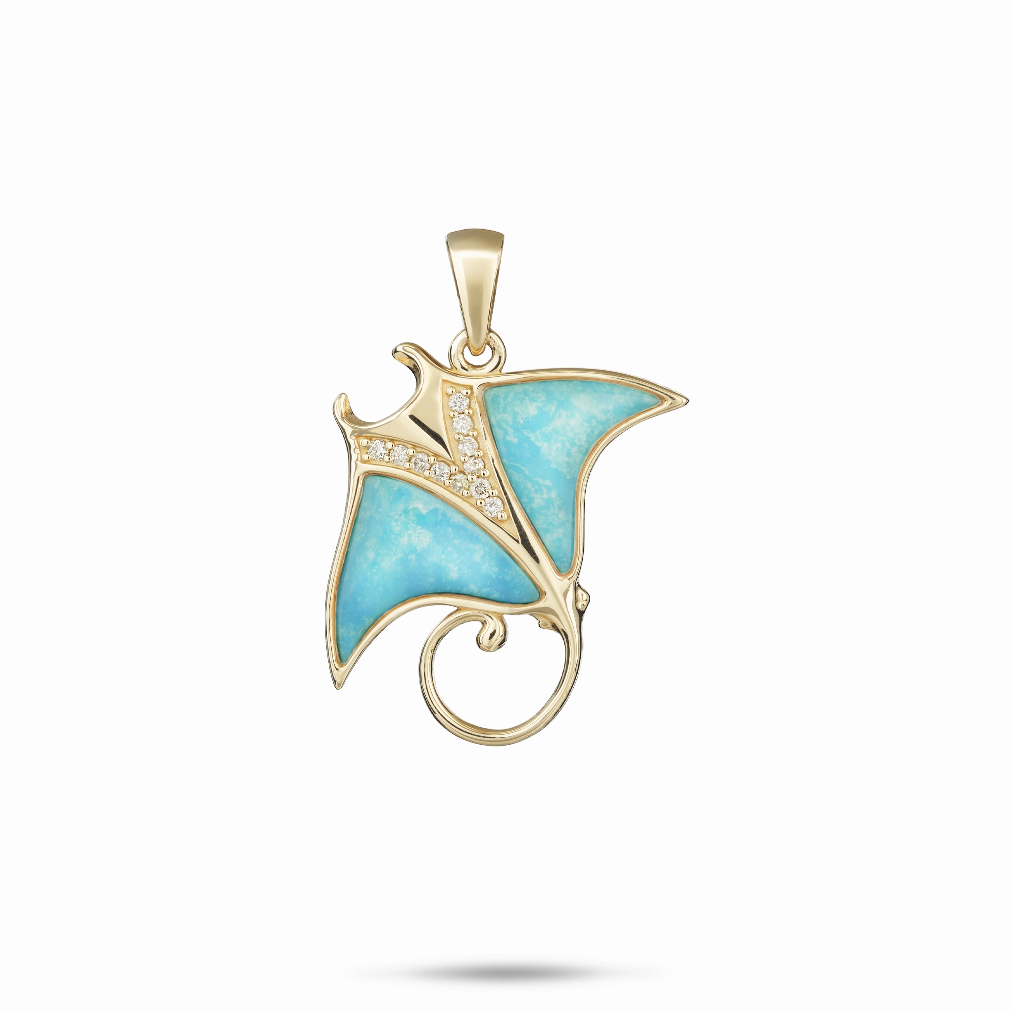 Sealife Manta Ray Turquoise Pendant in Gold with Diamonds - 21mm Chic Flash Sparkle Pop