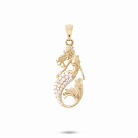 Modern Mood Sealife Mermaid Pendant in Gold with Diamonds - 24mm