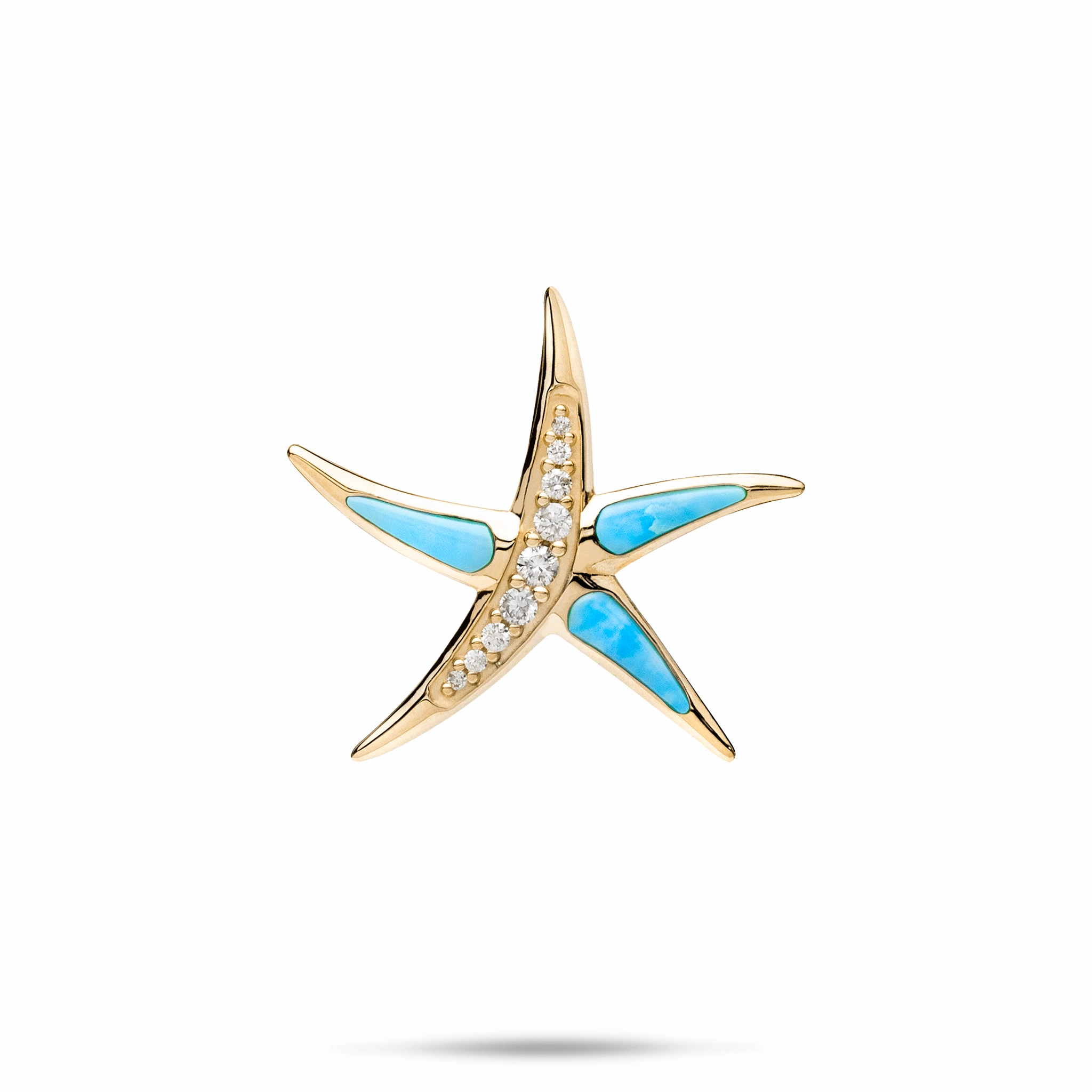 Sealife Starfish Turquoise Pendant in Gold with Diamonds - 23mm Glamorous Finish