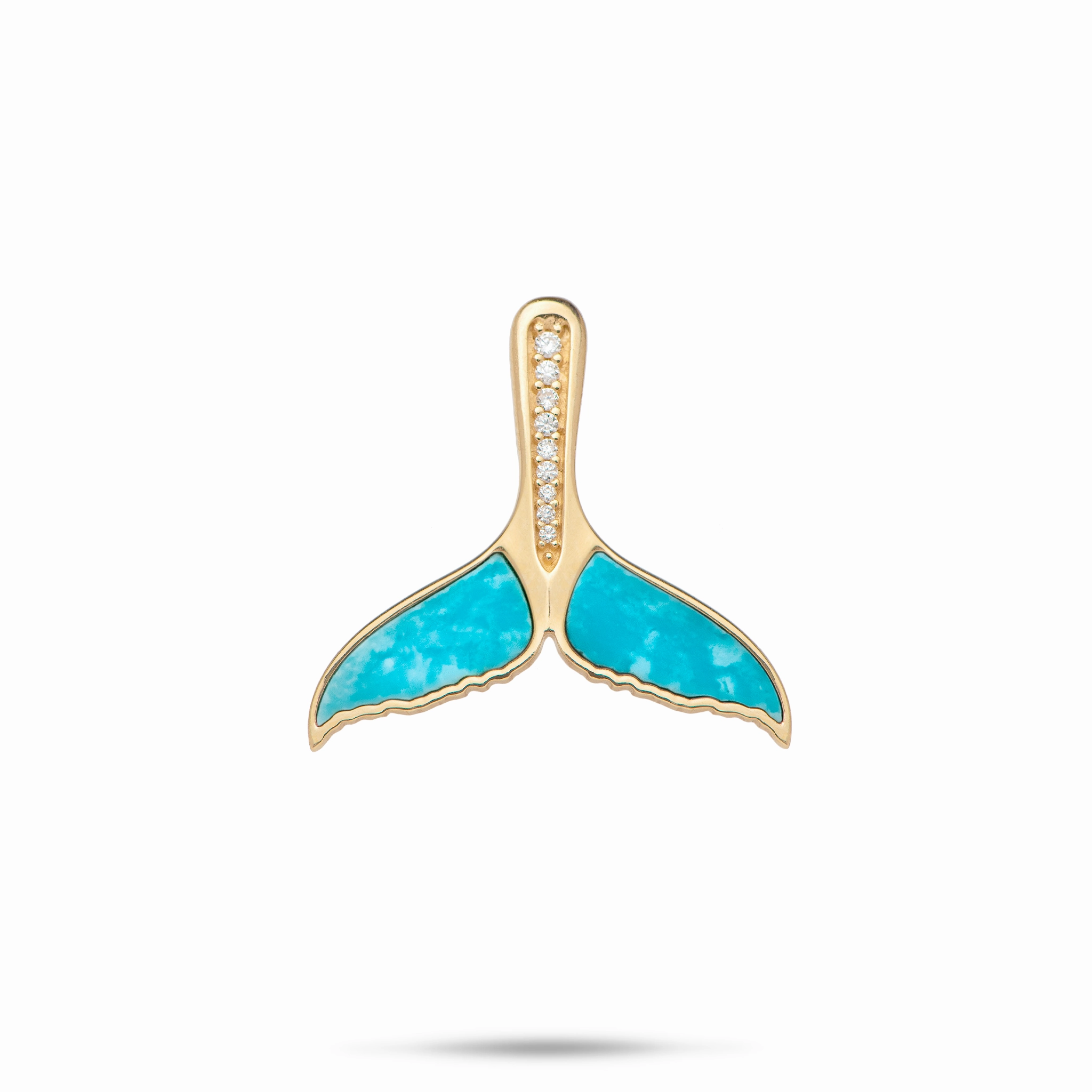 Sealife Whale Tail Turquoise Pendant in Gold with Diamonds - 22mm Minimal Glow Charming Sparkle