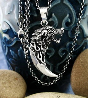 Wolf Claw With Howling Wolf's Head Pendant Glam Accent