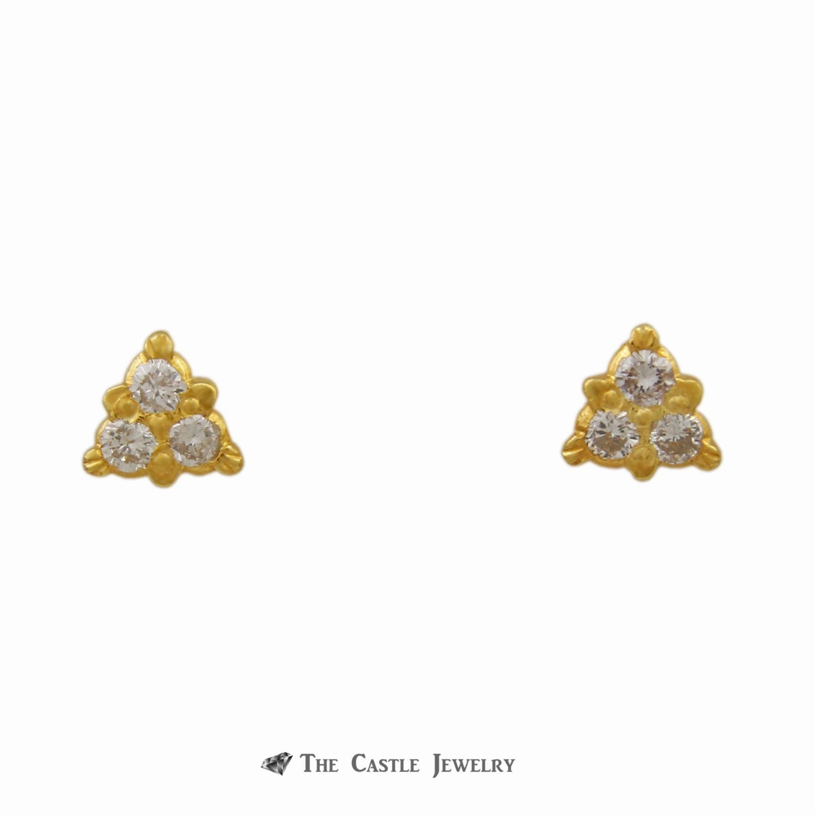Everyday Embellishment Trillion Shaped .60cttw Triple Round Diamond Studs 22k Yellow Gold