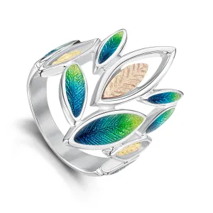 Seasons Gold Leaves Dress Ring in Spring Enamel