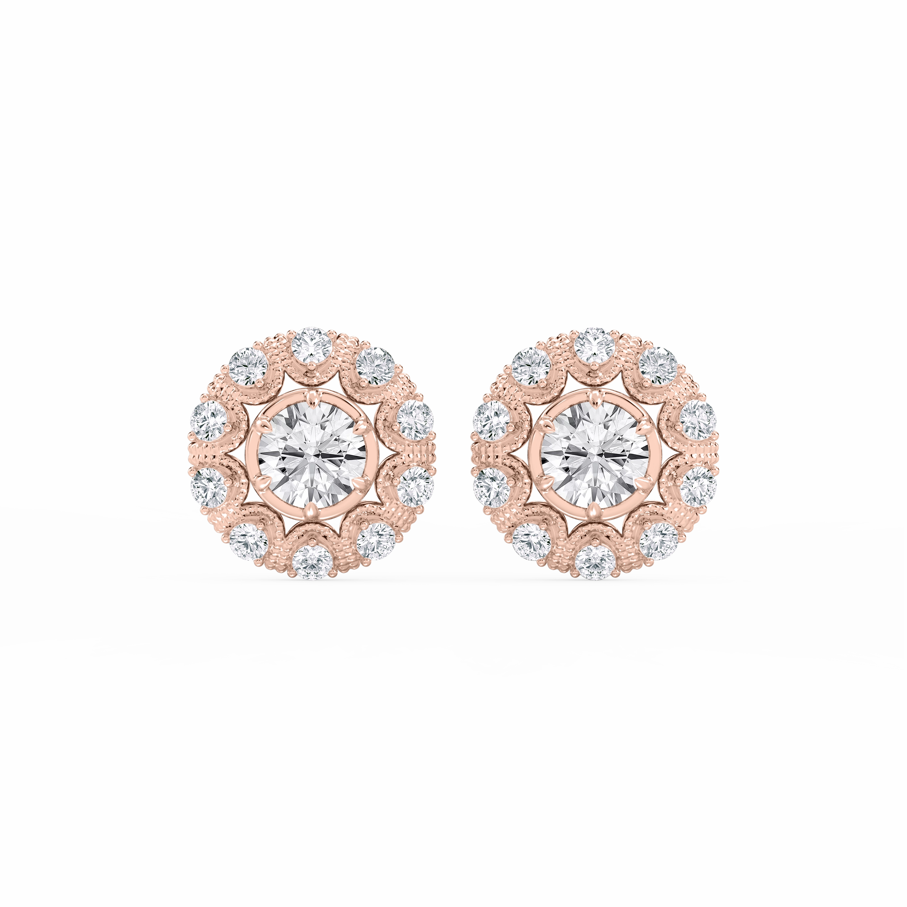 3 ctw Round Lab Grown Diamond Studs and Vintage Milgrain Halo Jacket Set Business Jewelry