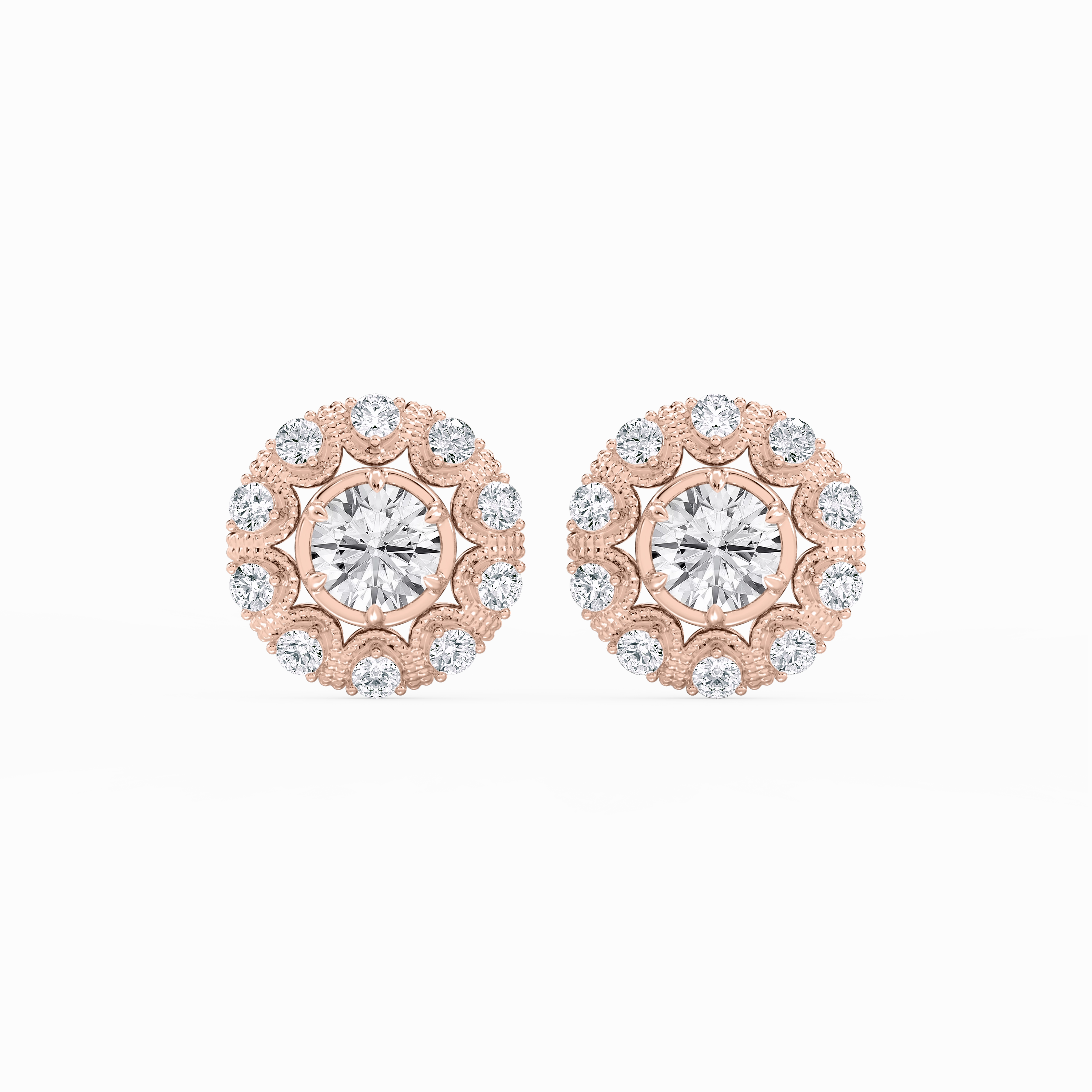 3 ctw Round Lab Grown Diamond Studs and Vintage Milgrain Halo Jacket Set Straight Jewelry