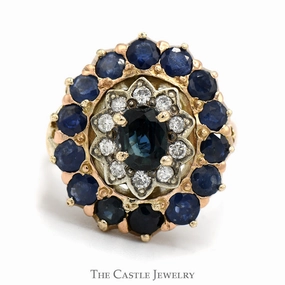 Affordable Craft Showcase Jewelry Oval Shaped Sapphire & Diamond Cluster Ring in 14k Rose Gold