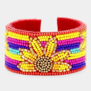 Seed Bead Serape Sunflower Cuff Bracelet