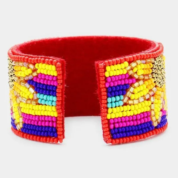 Seed Bead Serape Sunflower Cuff Bracelet