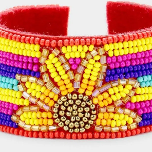 Seed Bead Serape Sunflower Cuff Bracelet