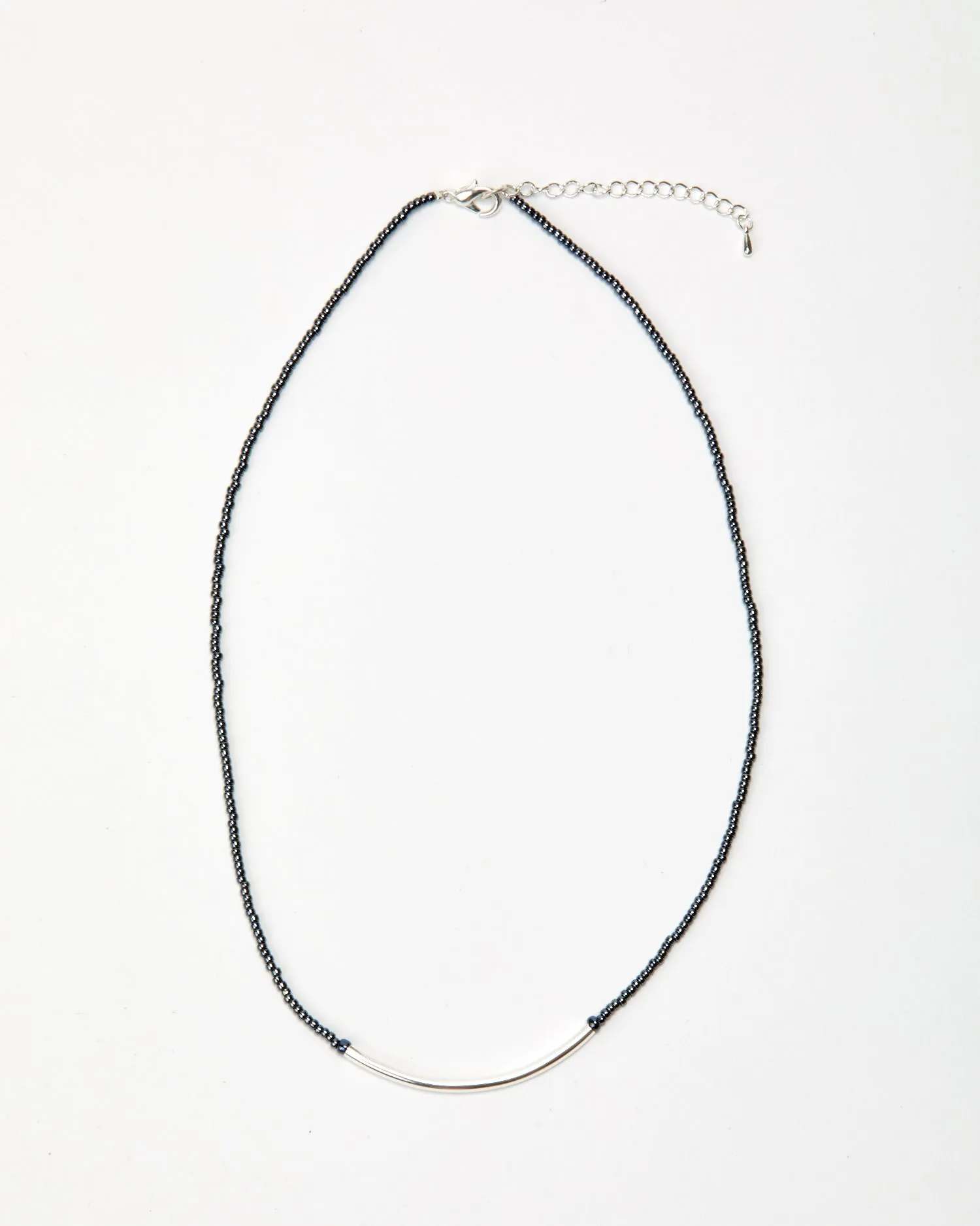 Seed Bead Silver Bar Necklace