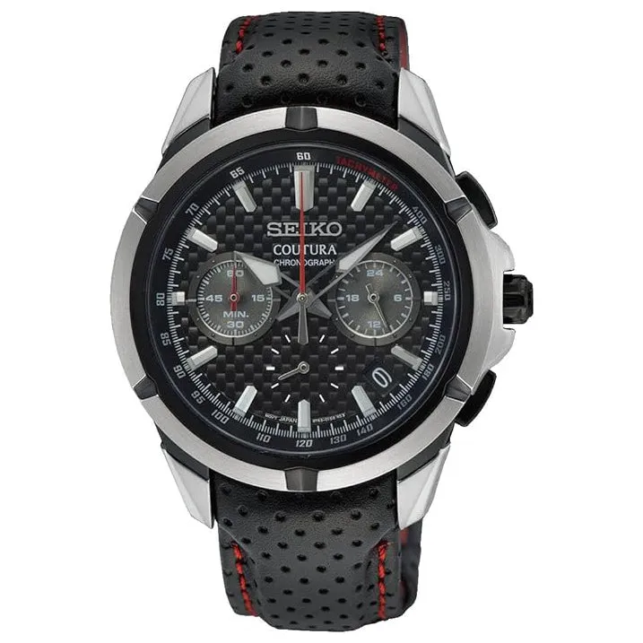 SEIKO Men's Black Dial Black Leather Band Analog Quartz Watch - SSB437