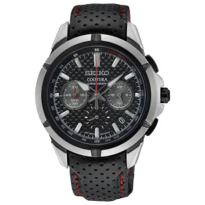 SEIKO Men's Black Dial Black Leather Band Analog Quartz Watch - SSB437