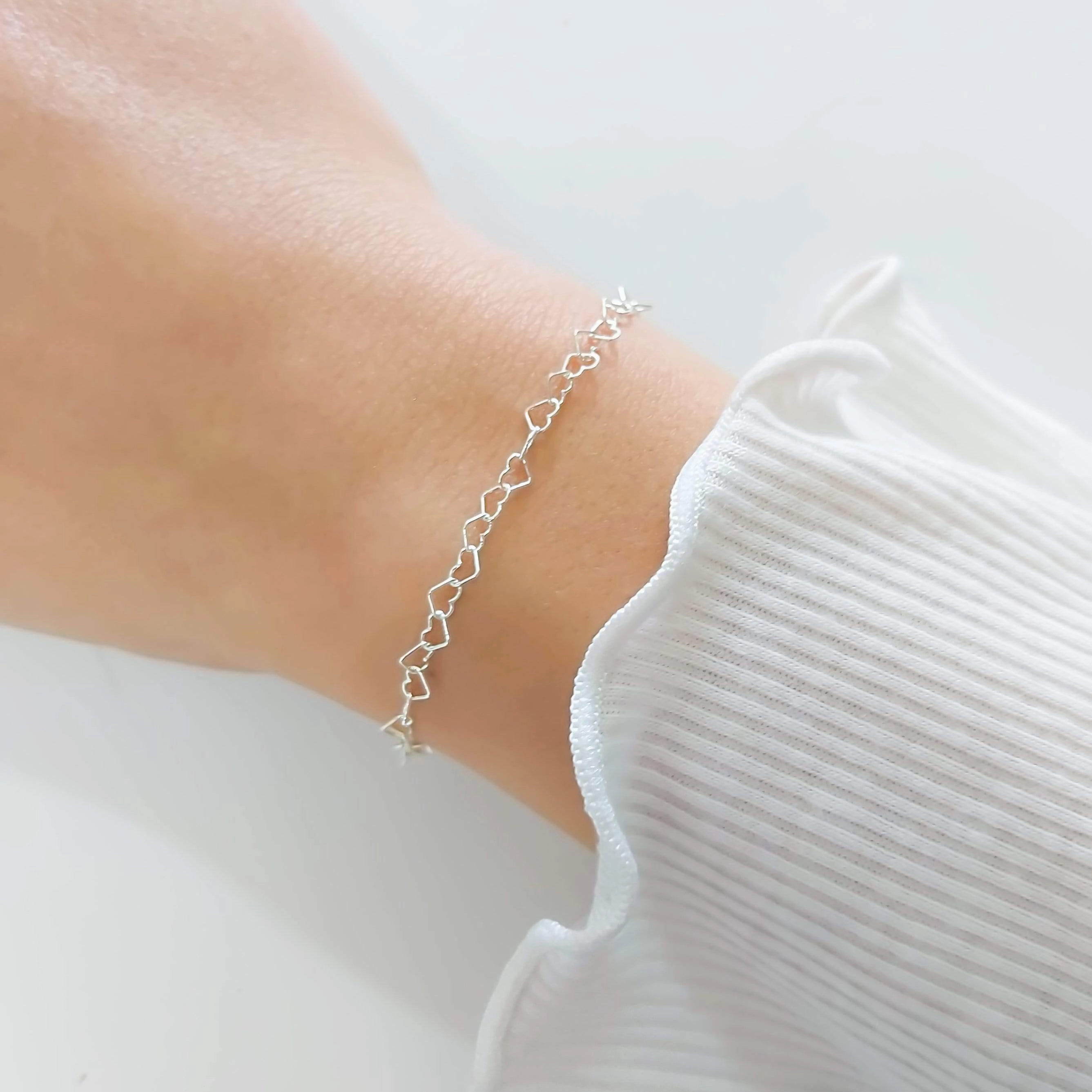 Comprehensive Combinations Heart Bracelet, Dainty Sterling Silver Heart Link Chain Bracelet for Women
