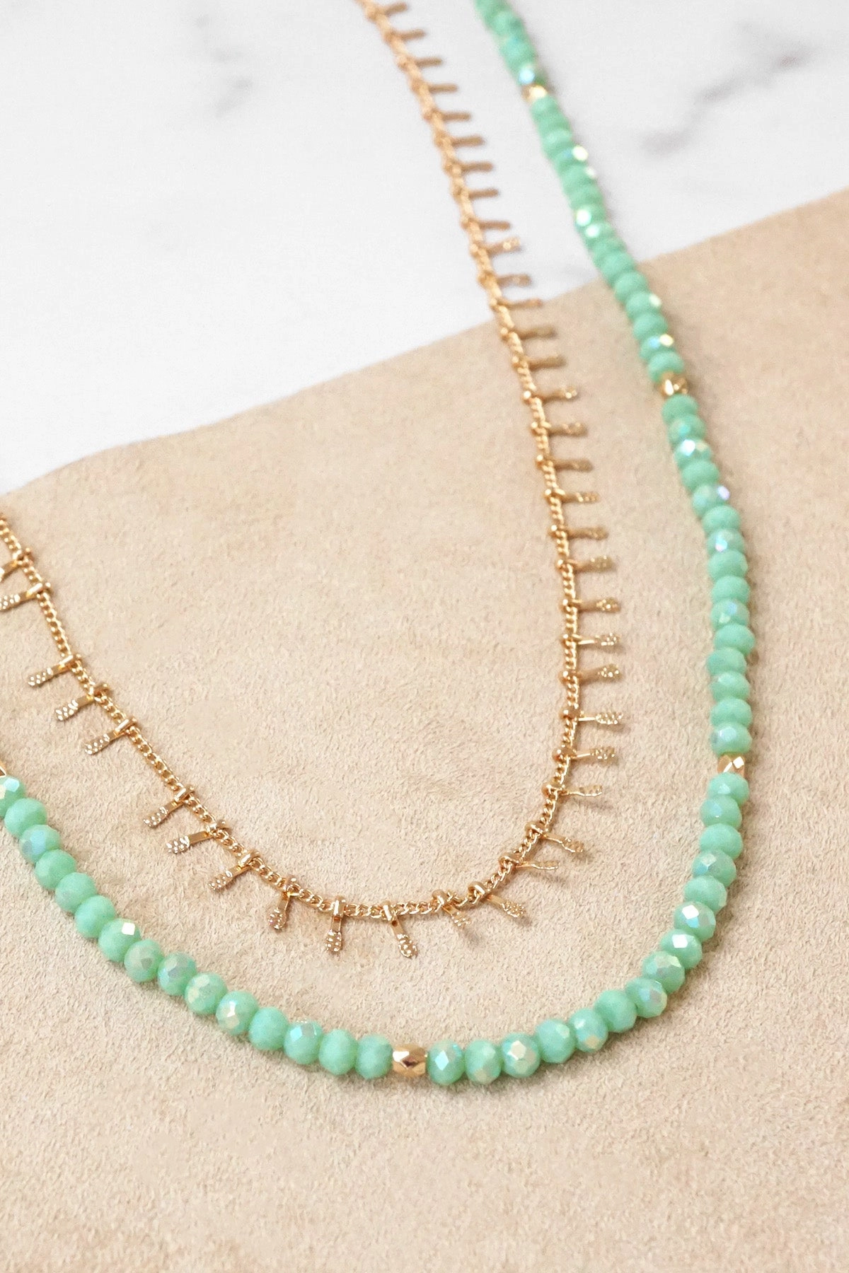 Value Adornment Elegant Teen Double Layered Boho Chain and Glass Beads Short Necklace