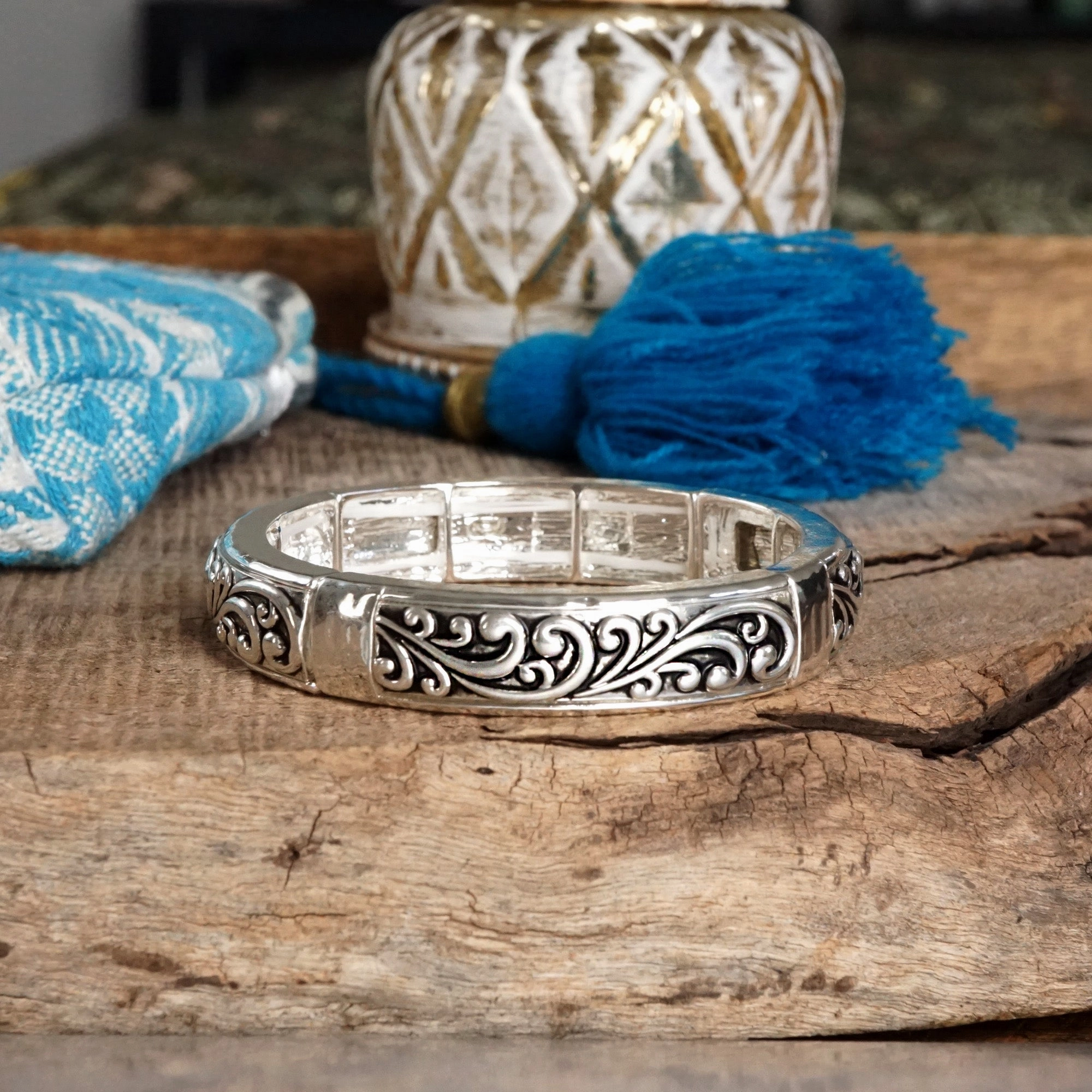 Sudden Vision Timeless Filigree Stretch Bangles ?C Silver or Two-Tone