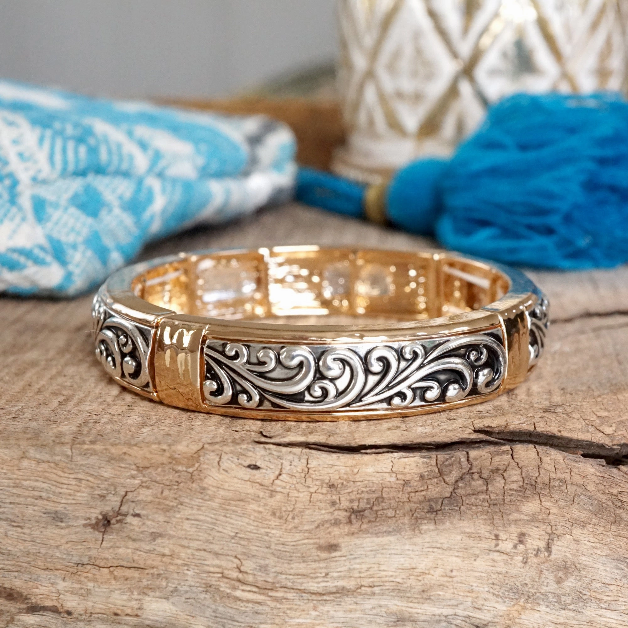 Local Craft Timeless Filigree Stretch Bangles ?C Silver or Two-Tone