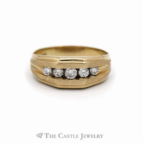 Day To Night .50CTTW Men's Wedding Band with Brushed and Polished 14KT Yellow Gold Mounting