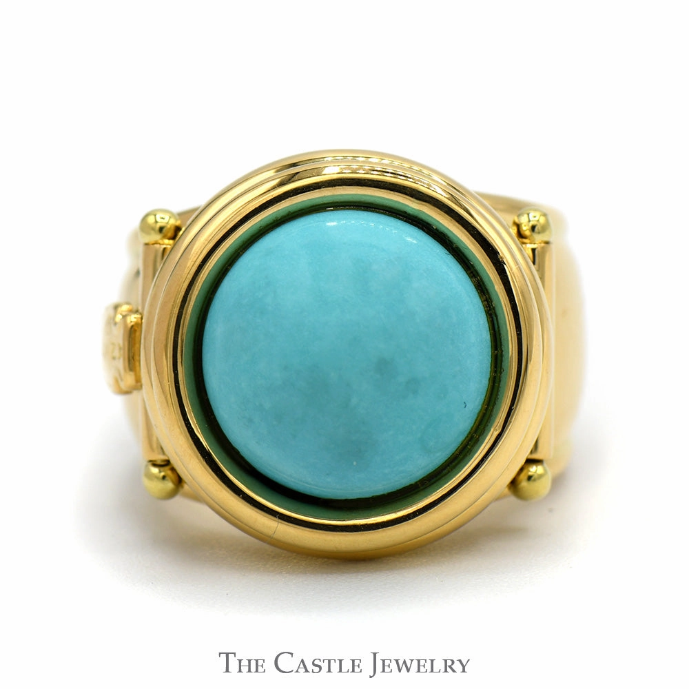 Round Turquoise Cuff Ring in 18k Yellow Gold Everyday Charm Glitzy Accessory