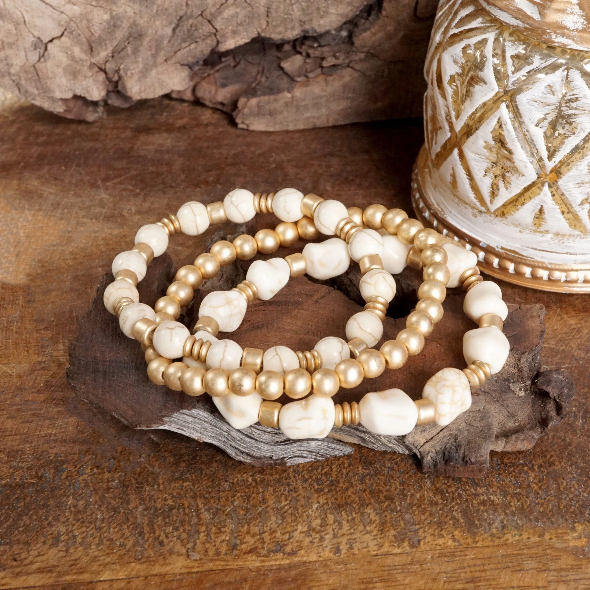 Planetary Acknowledgment Western-Inspired Beaded Bracelet Set ?C Gold & Stone Accents