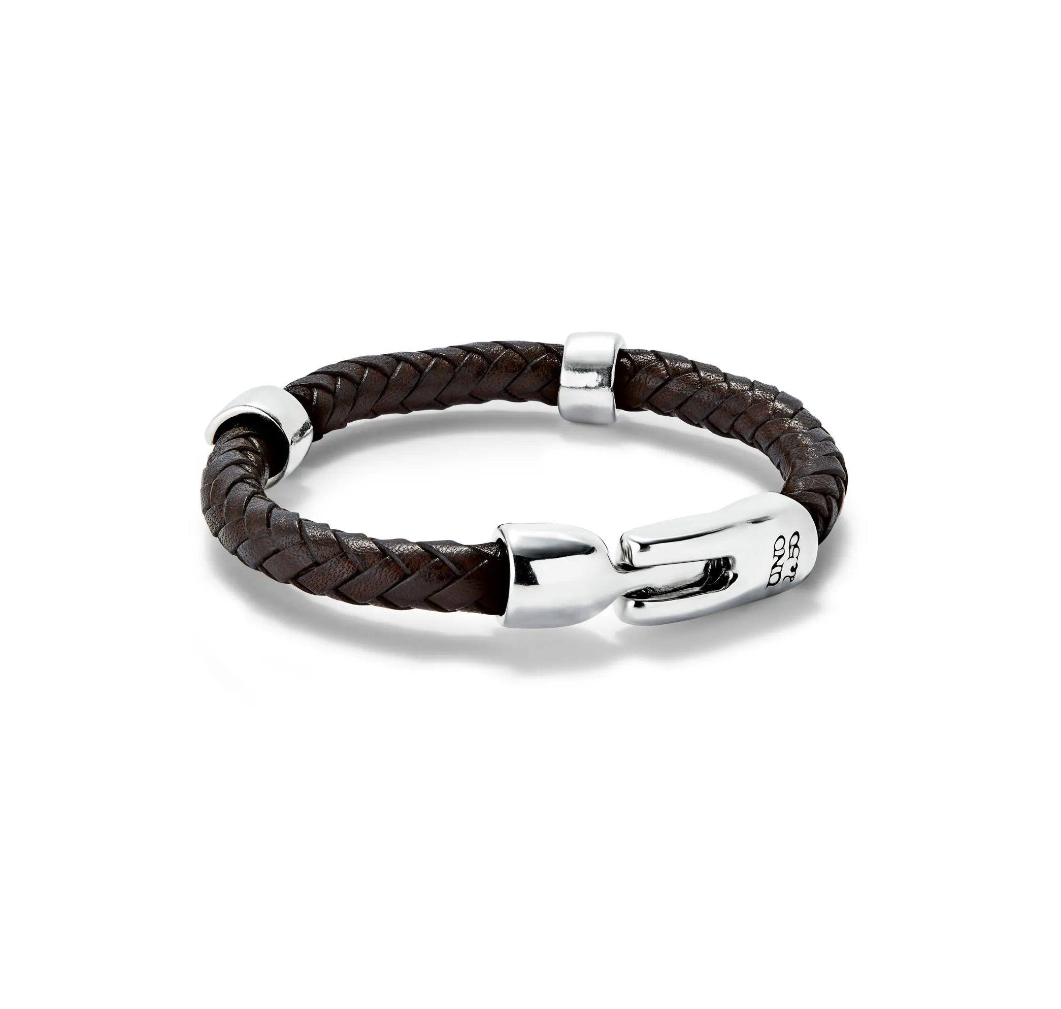 SER NATURAL BLACK BRAIDED WIDE LEATHER BRACELET