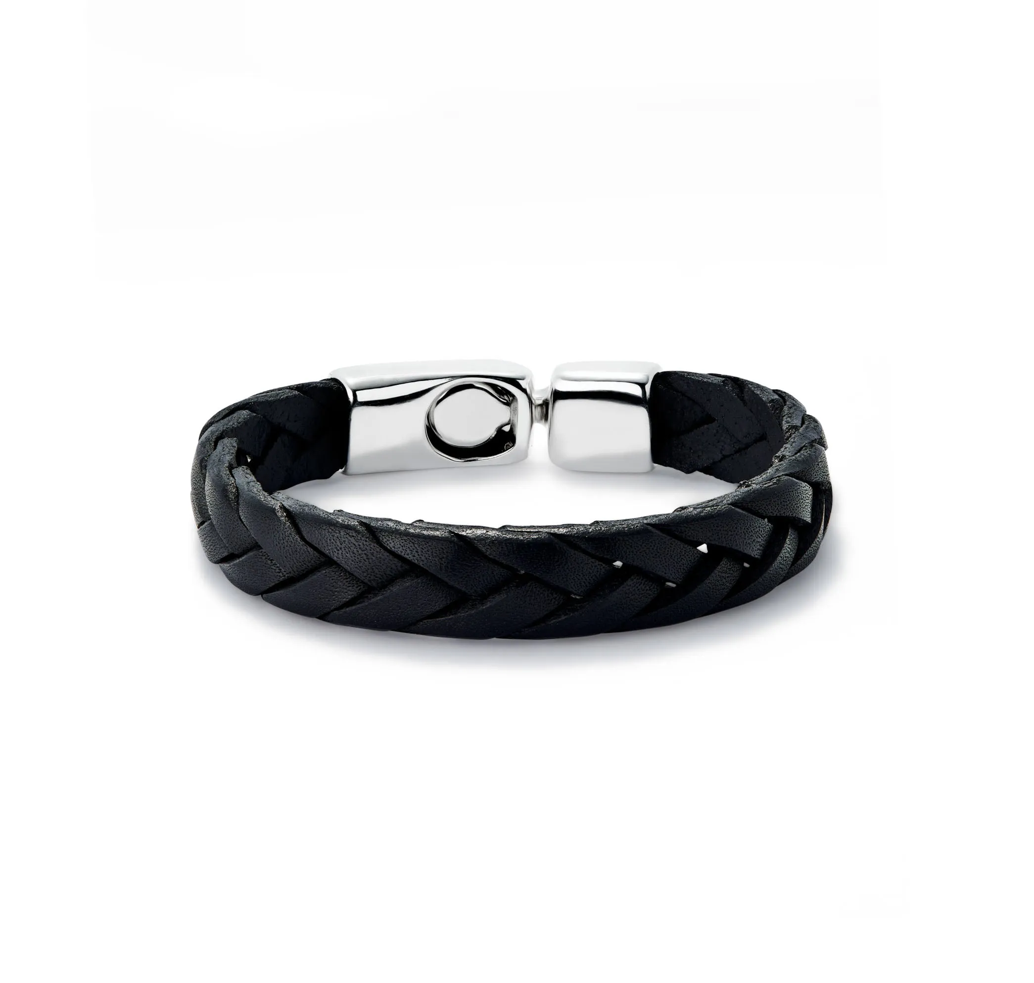 SER NATURAL BLACK BRAIDED WIDE LEATHER BRACELET