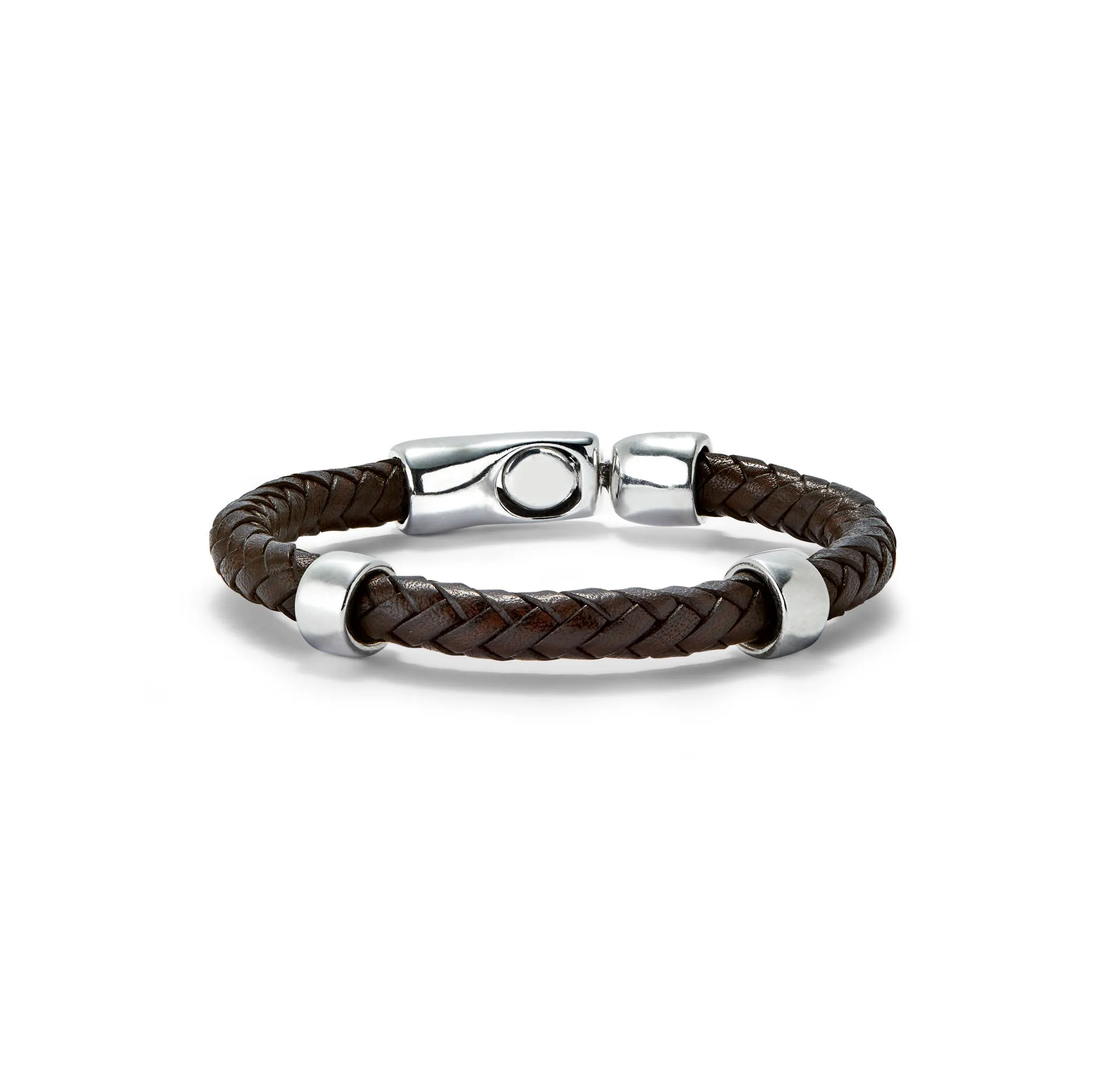 SER NATURAL BLACK BRAIDED WIDE LEATHER BRACELET