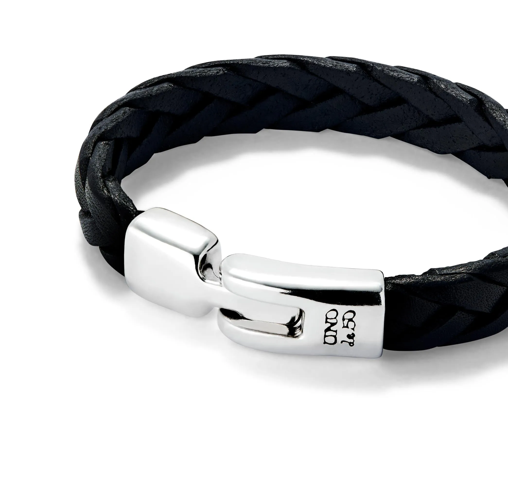 SER NATURAL BLACK BRAIDED WIDE LEATHER BRACELET
