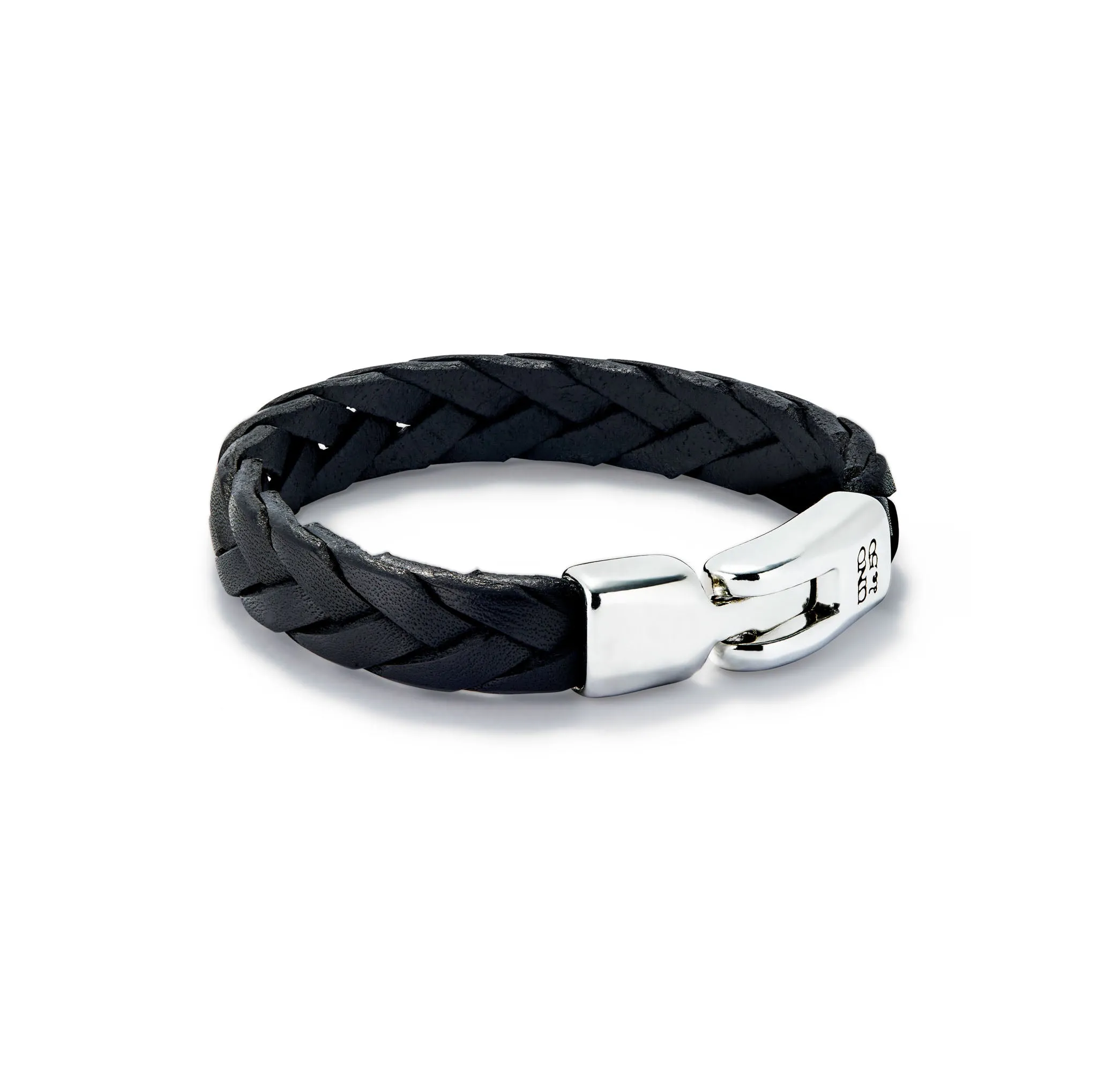 SER NATURAL BLACK BRAIDED WIDE LEATHER BRACELET