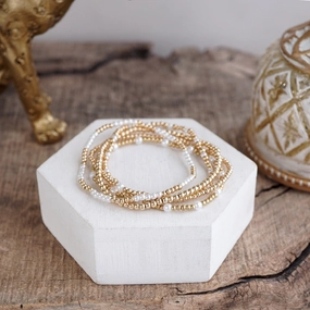 Golden Whisper ?C Pearlized Beaded Bracelet Set cruelty-free