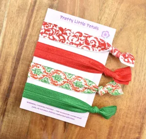 Set of 4 Elastic Hair Ties - Damask