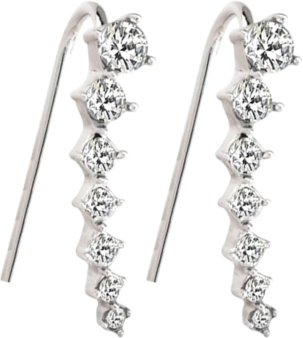 Seven Star Stud Earrings 7 Ear Cuffs Hoop Climber Sterling Cartilage Earrings With Cubic Zirconia Piercing Earring For Women Stealing Earring Studs