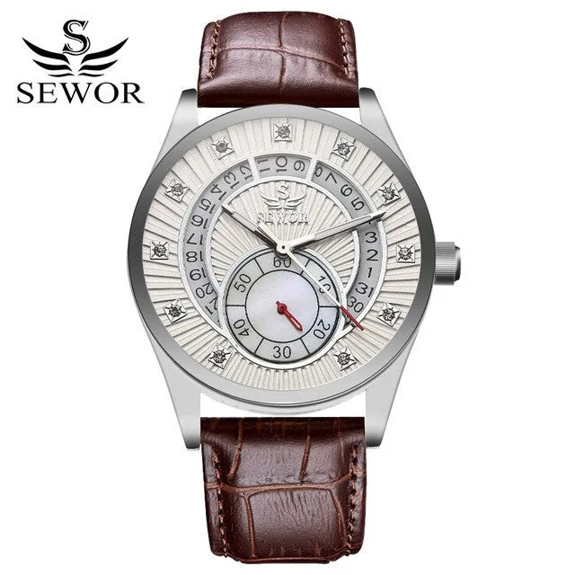 SEWOR Watches Men Brand 2017 Fashion Gold Luxury Man Automatic Mechanical Watch Sports Leather Business Clock Wathes