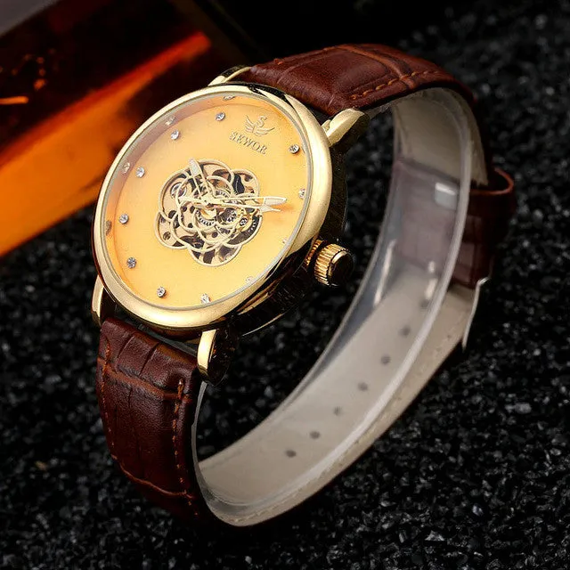 SEWOR Watches Men Brand 2017 Fashion Gold Luxury Man Automatic Mechanical Watch Sports Leather Business Clock Wathes