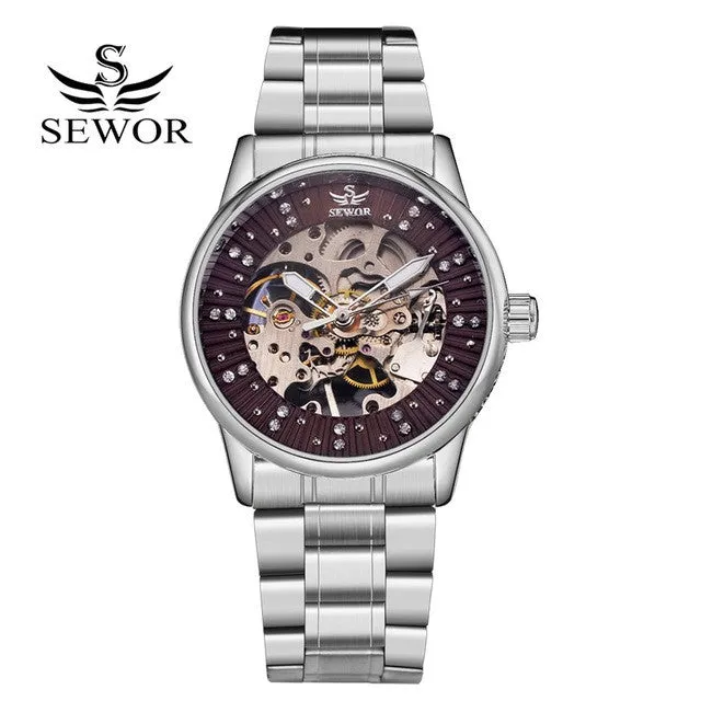 SEWOR Watches Men Brand 2017 Fashion Gold Luxury Man Automatic Mechanical Watch Sports Leather Business Clock Wathes
