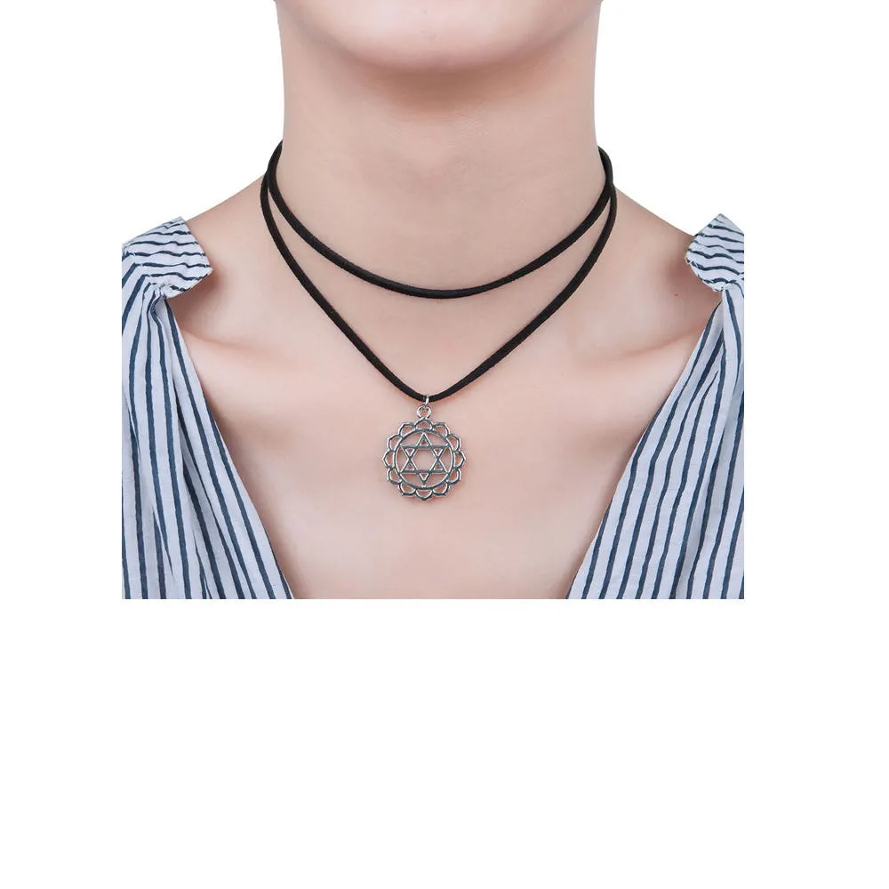 Sexy Sparkles Velvet Suede Double Layer Chakra Choker Energy Necklace for Women Girls (E:Heart /Anahata)