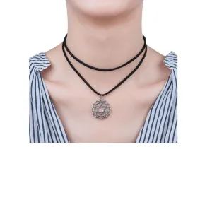 Sexy Sparkles Velvet Suede Double Layer Chakra Choker Energy Necklace for Women Girls (E:Heart /Anahata)