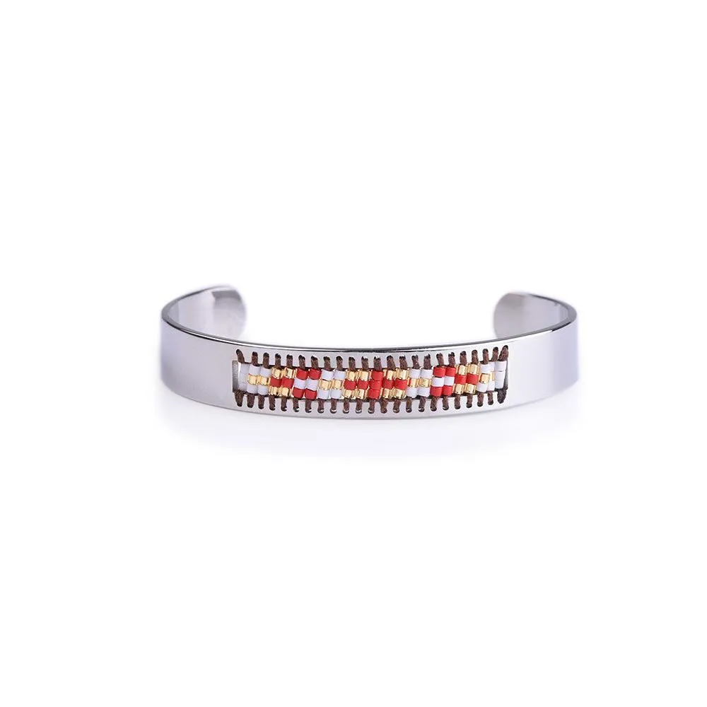 Shaman's Eye Diamond Red and Gold Seed Tribal Bead Bangle