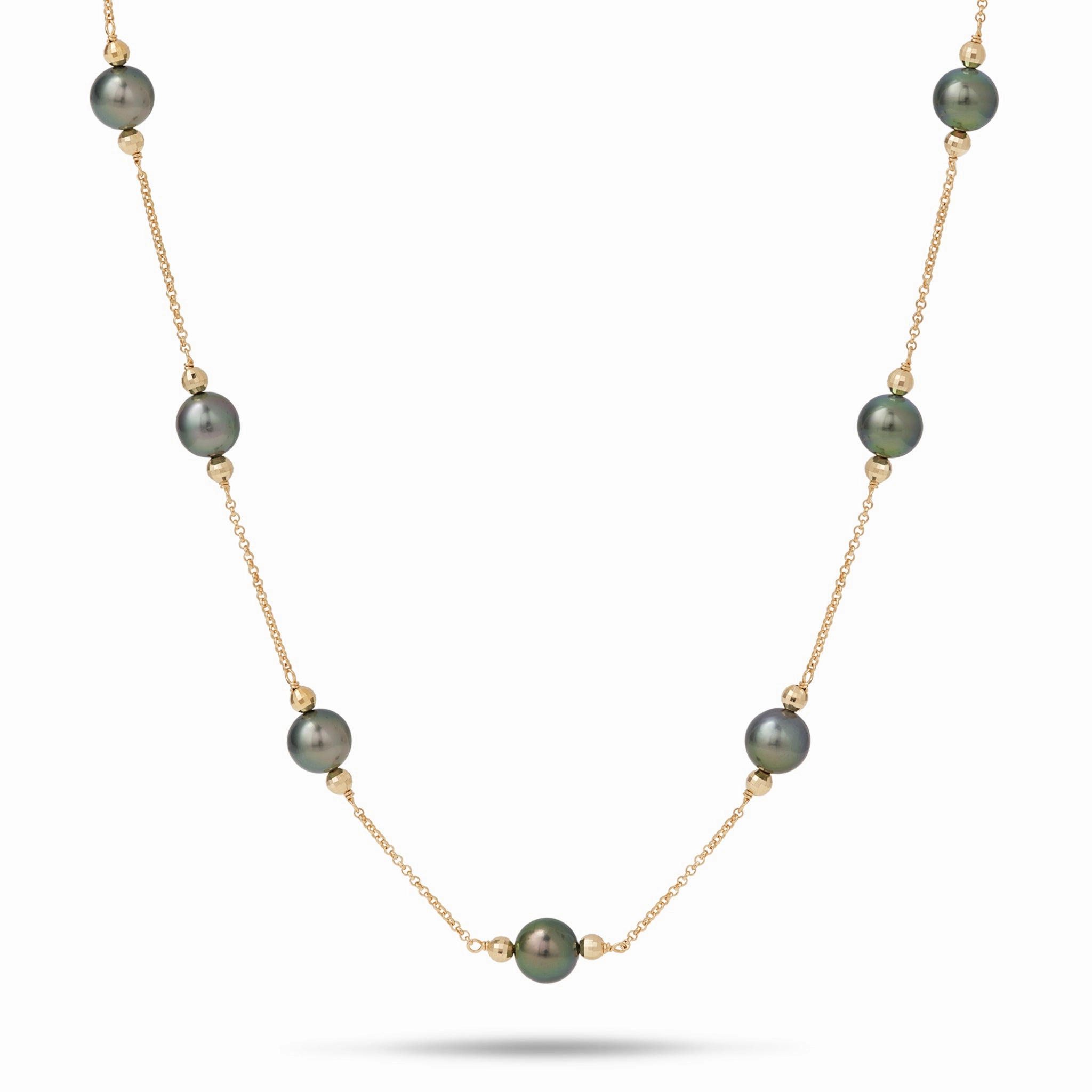 Daily Gift Contemporary Design 17.5-18" Tahitian Black Pearl Necklace in Gold - 9-10mm