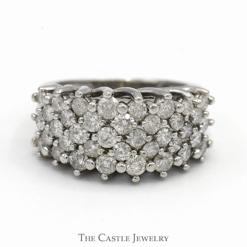 Compostable Material Versatile Accessory 1.5cttw Multi Row Wide Diamond Cluster Band in 10k White Gold