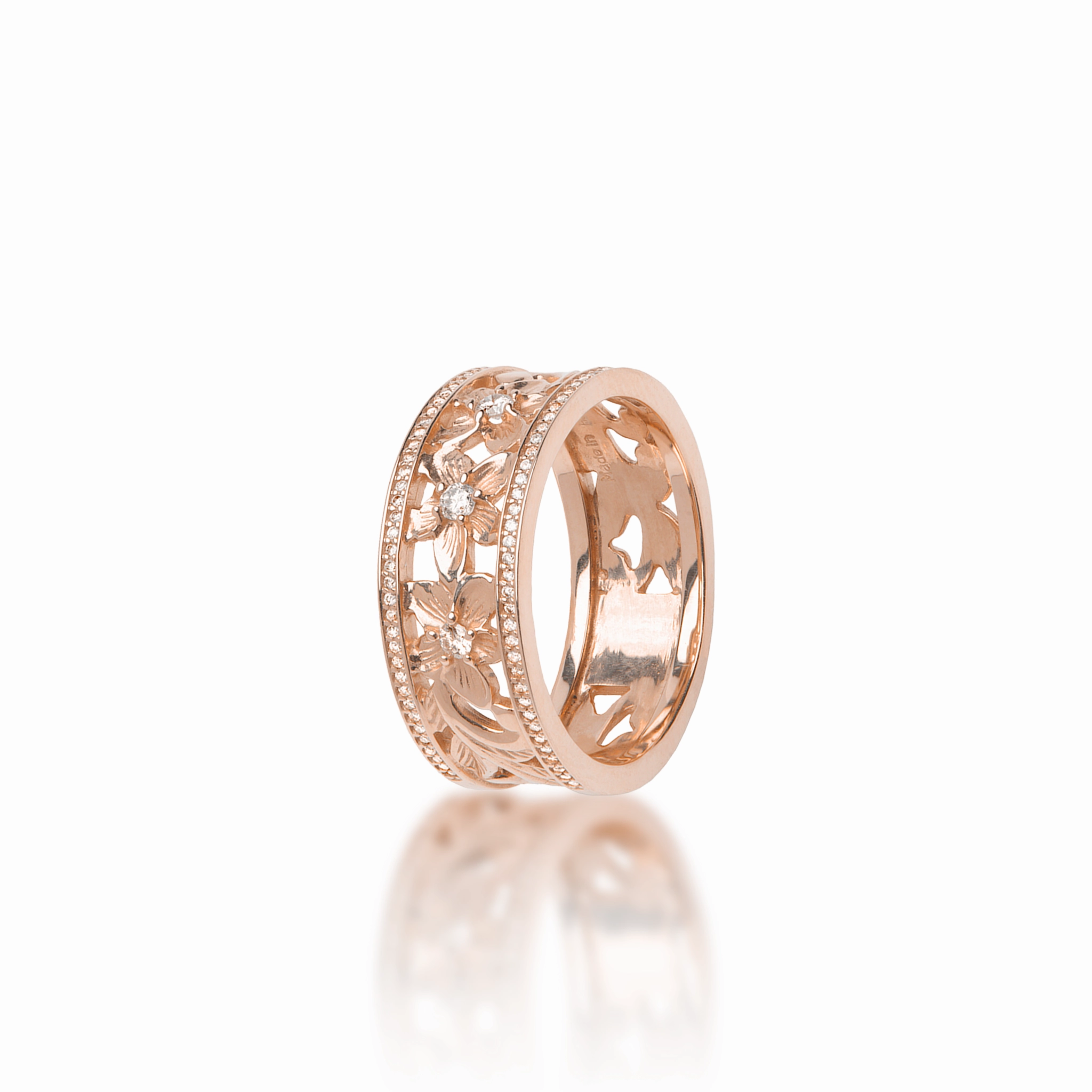 Distinctive Look Shine And Style Hawaiian Heirloom Plumeria Ring in Rose Gold with Diamonds - 8mm