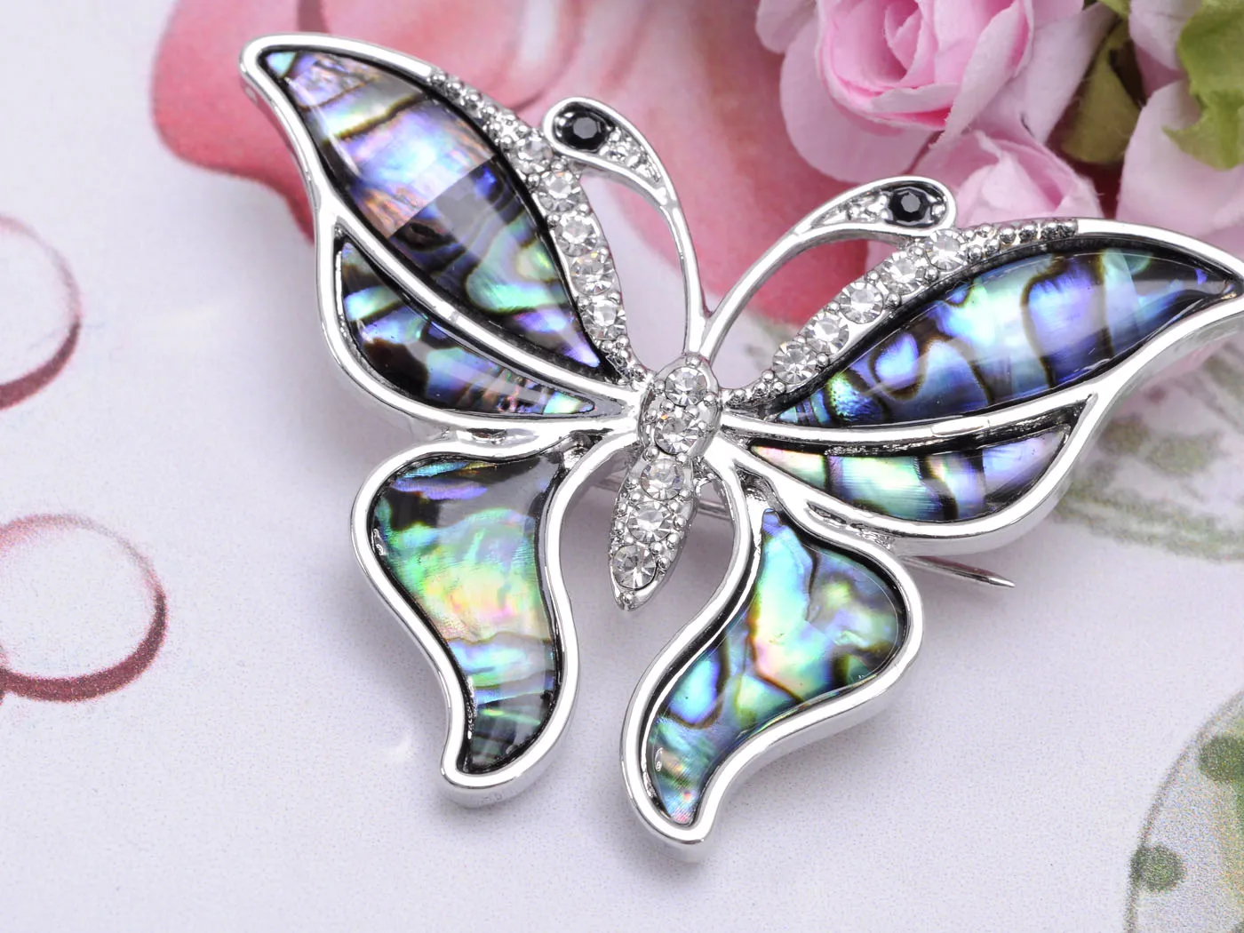 Shine Abalone Colored Enamel Butterfly Insect Brooch Pin