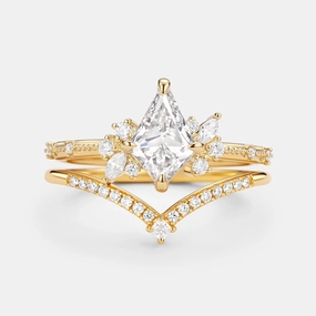 Sophisticated Craft Glossy Look Unique Kite Cut Lab Grown Diamond Engagement Ring Set 2pcs