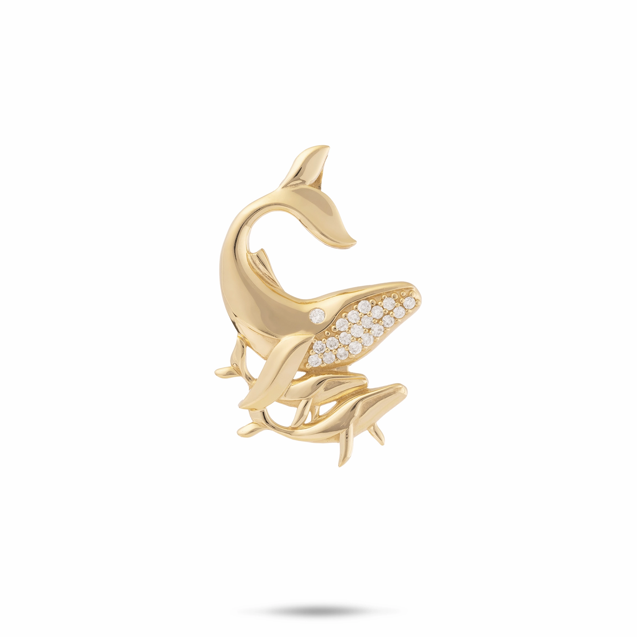 Ocean Dance Humpback Whale Mother & Babies Pendant in Gold with Diamonds - 25mm Daily Look Sculpted Accent