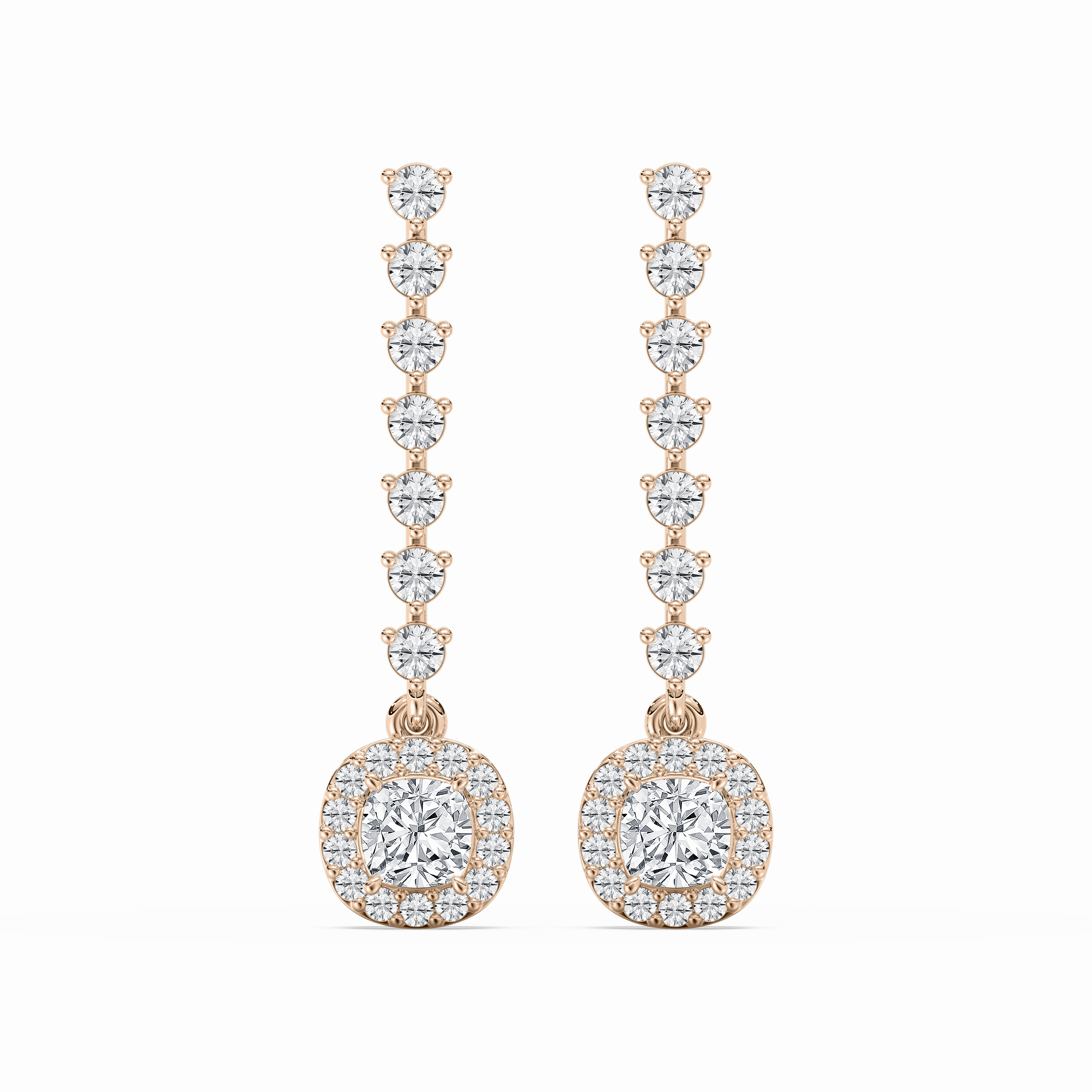 1 ctw Square Cushion and Round Lab Grown Diamond Halo Dangle Earrings Luxurious Detail