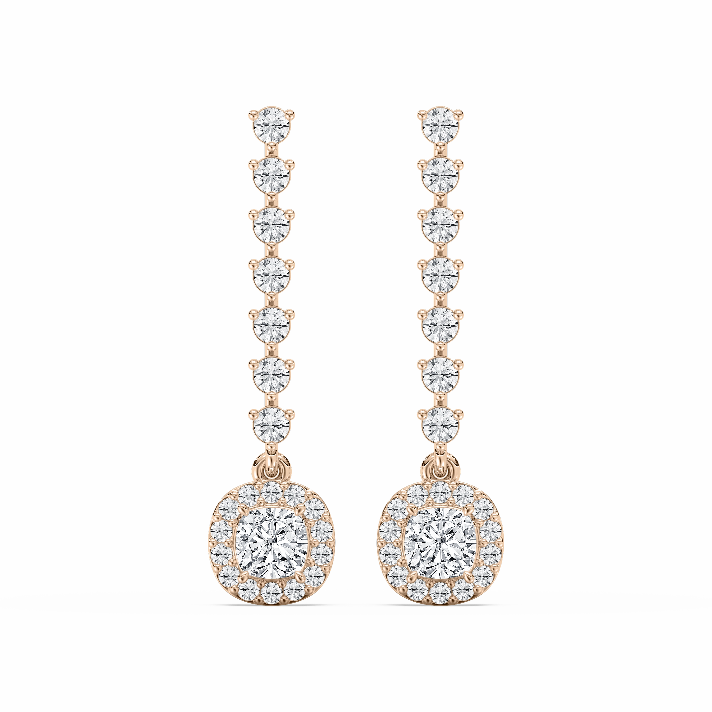 1 ctw Square Cushion and Round Lab Grown Diamond Halo Dangle Earrings Comfortable Finish