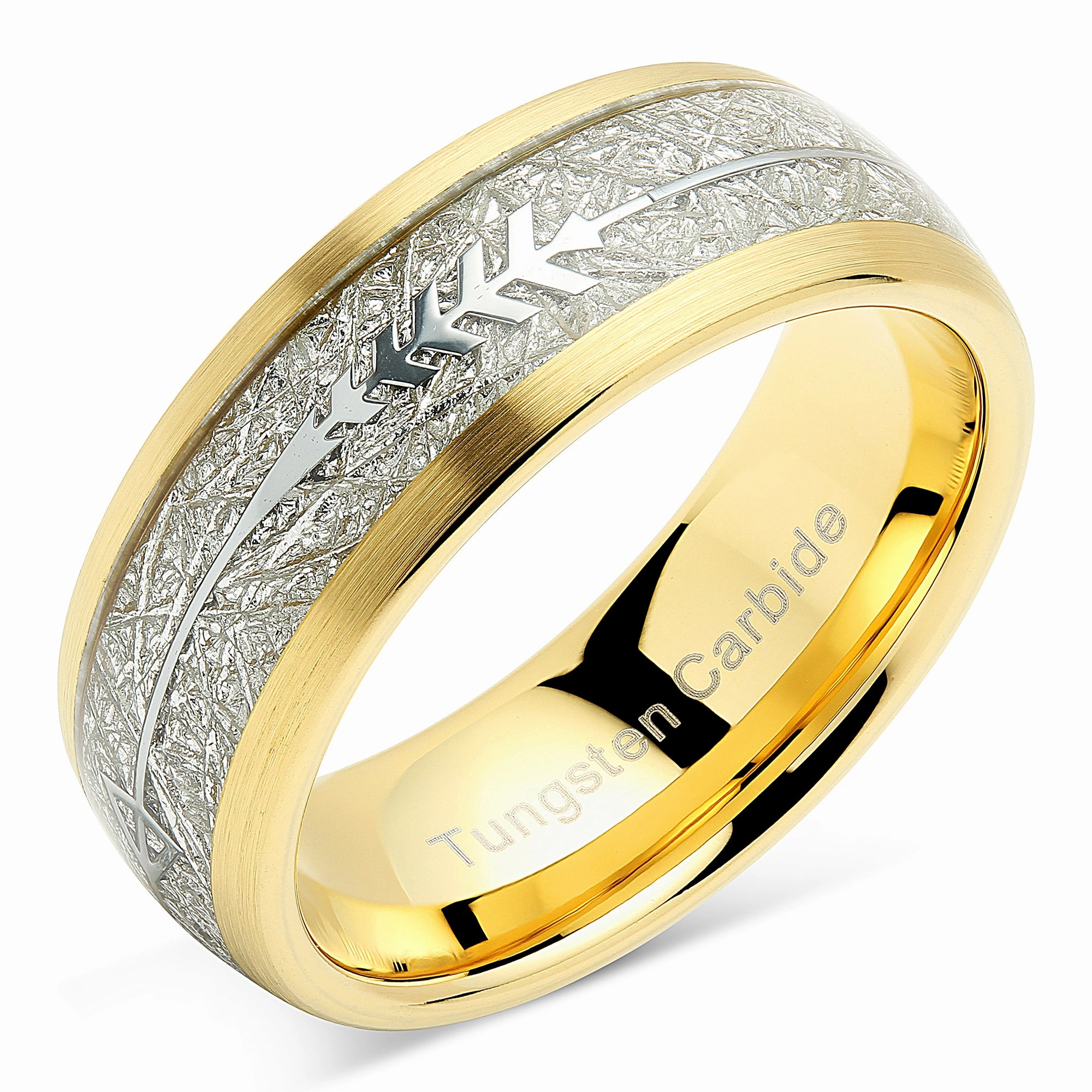 HighEnd Product Fresh Style 100S JEWELRY Tungsten Rings for Men Women Wedding Band Gold Arrow Imitated Meteorite Sizes 8-16