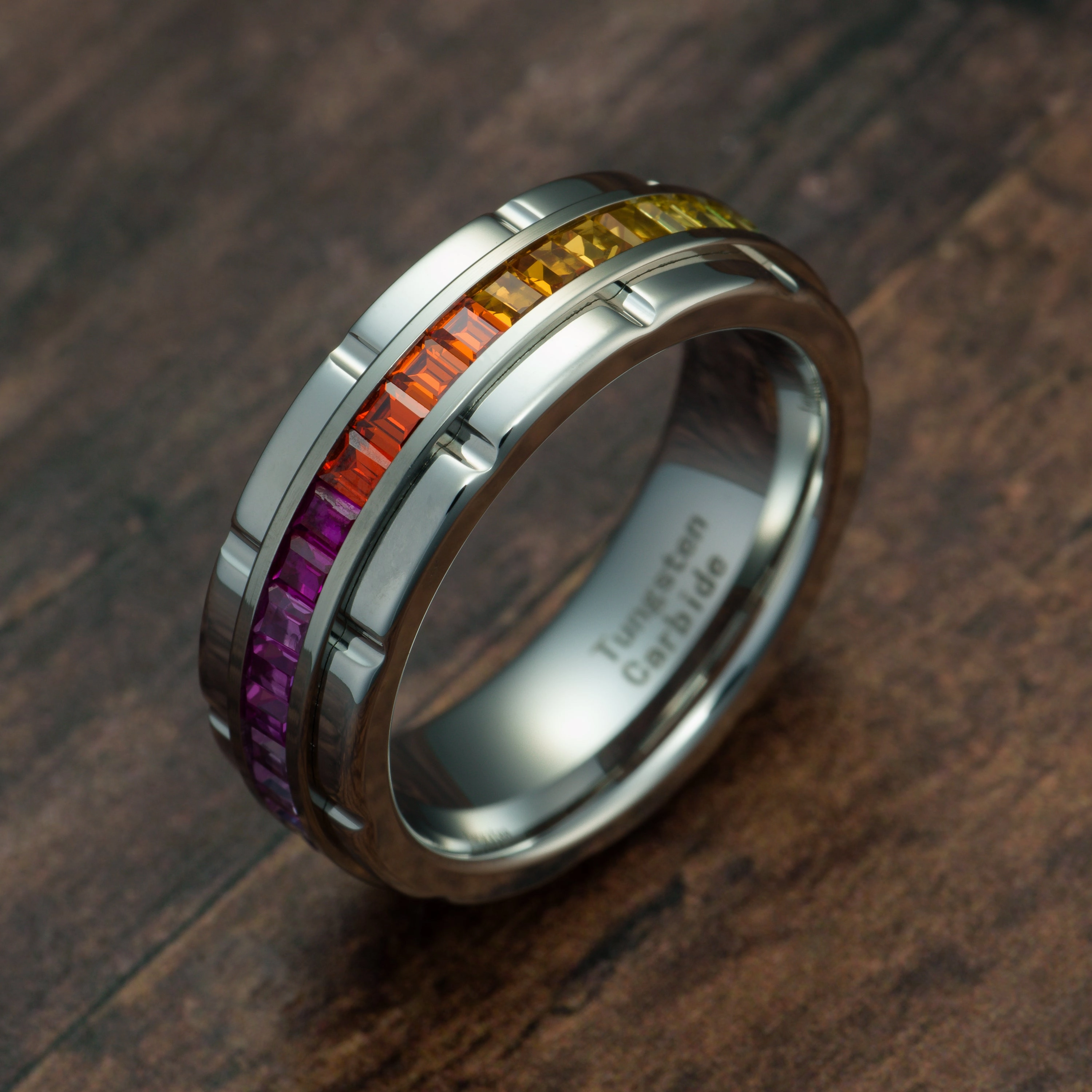 100S JEWELRY White Gold Tungsten Rings For Men Rainbow CZ Cubic Zirconia Moissanite Wedding Promise Band Size 6-16 Minimal Proportion Acid Proof