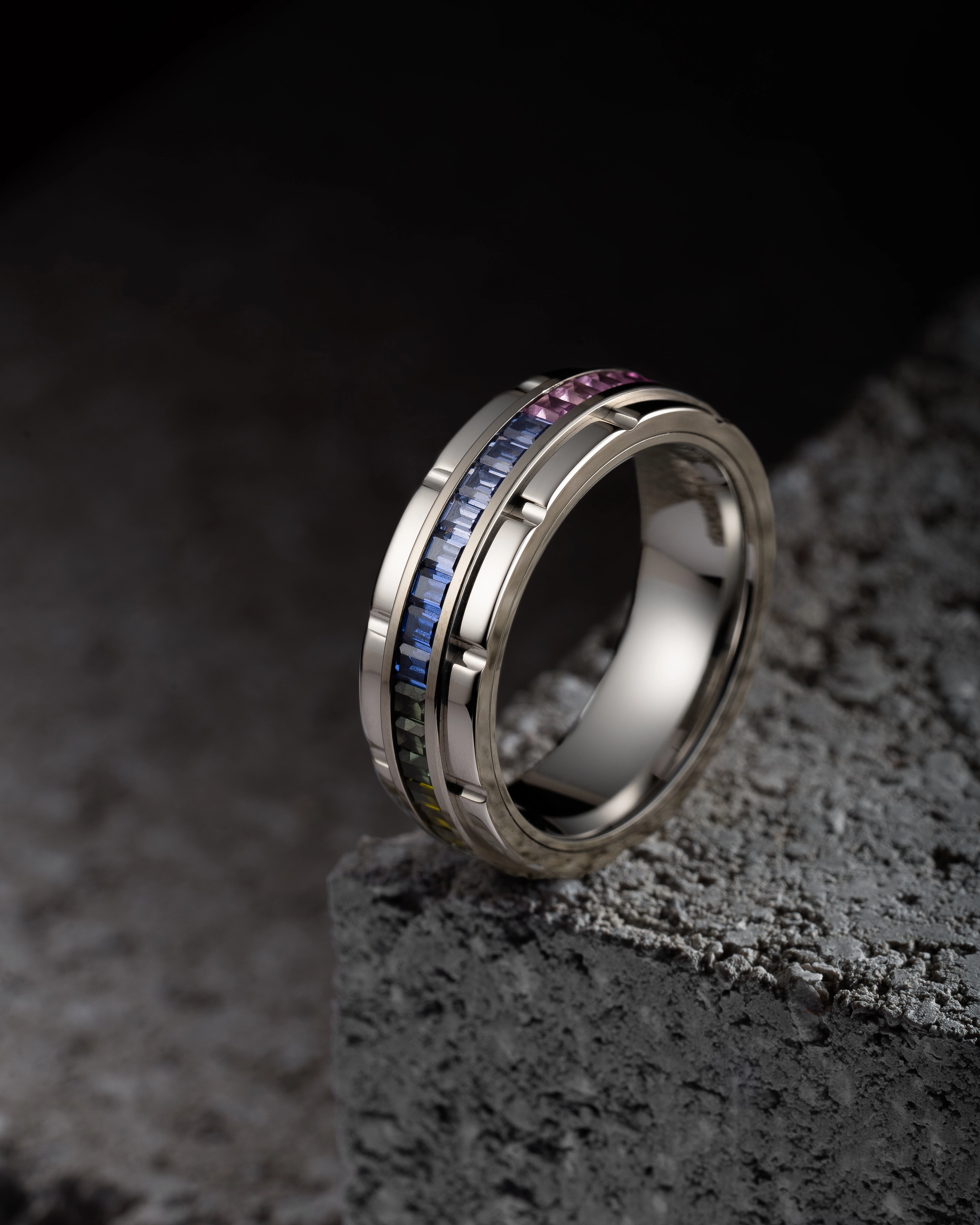 100S JEWELRY White Gold Tungsten Rings For Men Rainbow CZ Cubic Zirconia Moissanite Wedding Promise Band Size 6-16 Sparkling Decoration